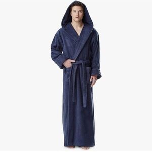 Plush Blue Shawl Collar Bathrobe